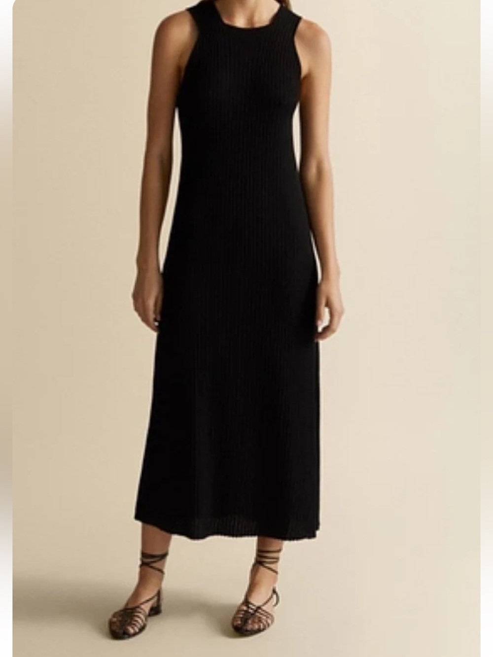 Black Ribbed Midi Dress Medium Minimalist Summer Event Evening Chic